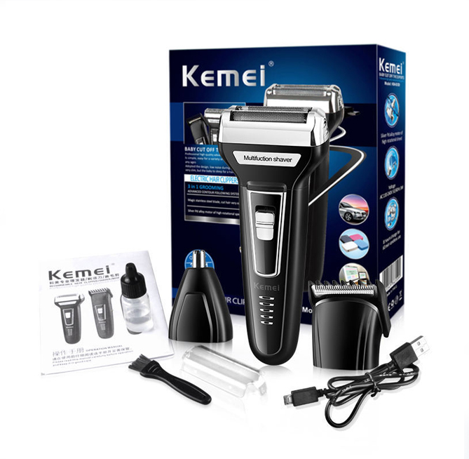  Kemei KM-6559 Men Razor 3-in-1 Multifunction Electric Shaver Hair Clipper & Nose Trimmer with USB Charging for Face Use